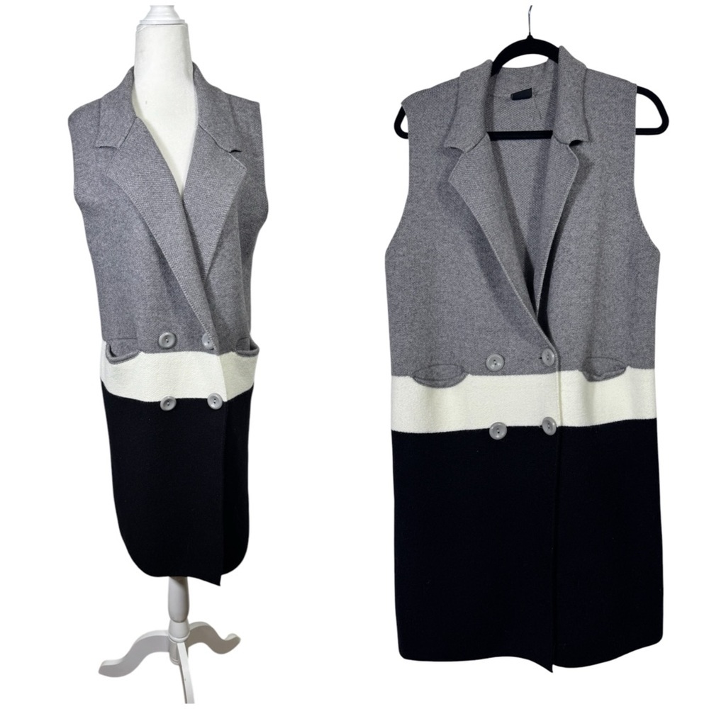Love Token Stylish Gray and Black Sleeveless Sweater Vest Women's Size Large